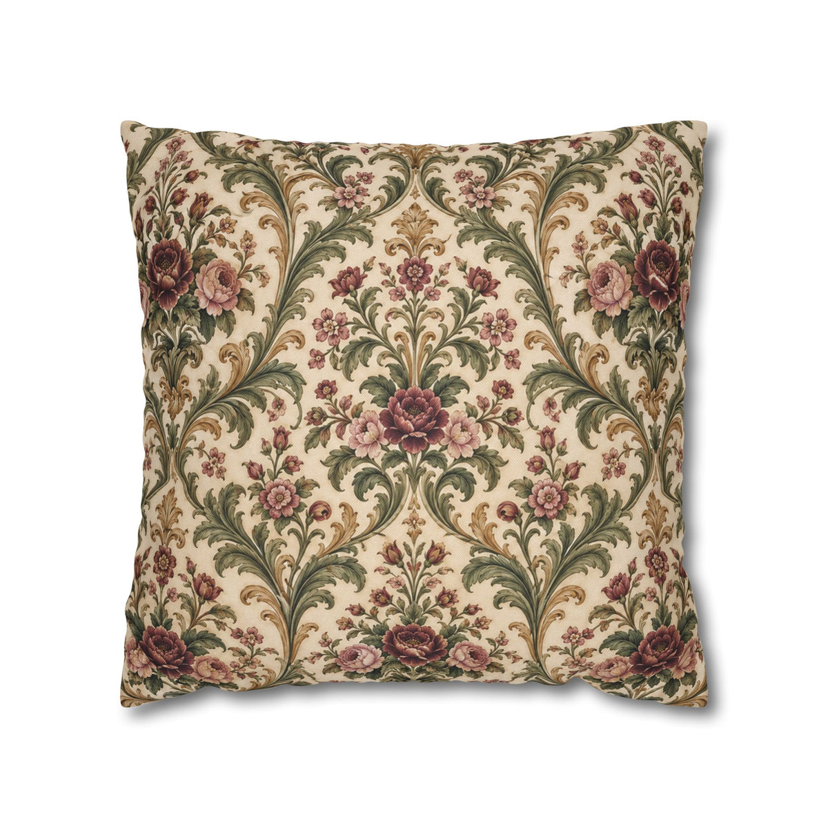 Victorian Rose Floral Damask Pillow Cover — 18 × 18 in
