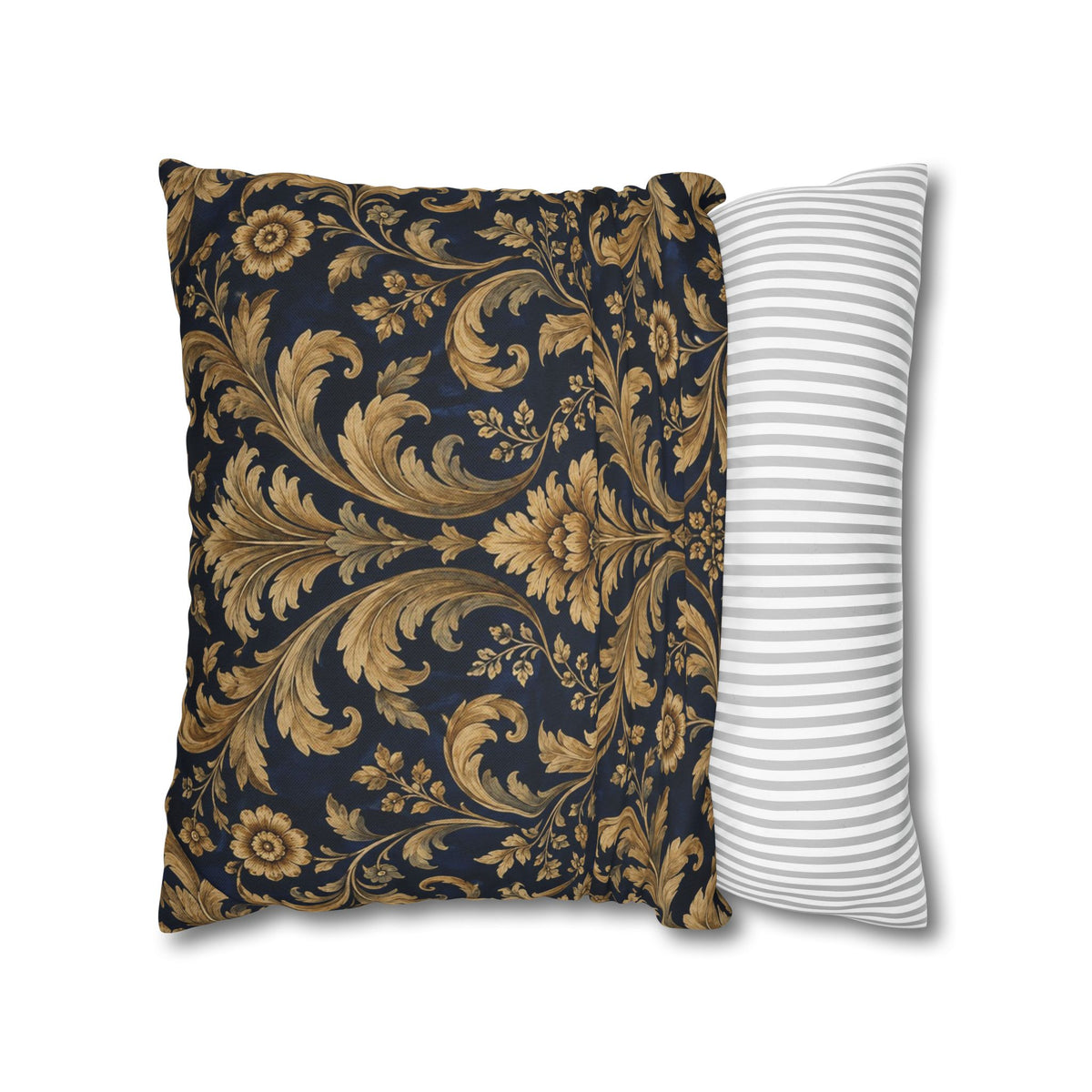 Midnight Gilt Navy & Gold Victorian Damask Pillow Cover — 18 × 18 in
