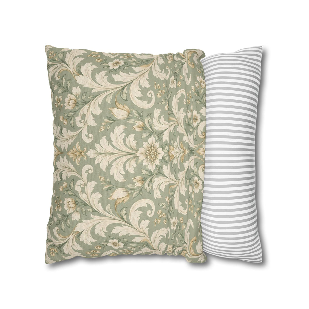 Pearl Sage Victorian Damask Pillow Cover — 18 × 18 in