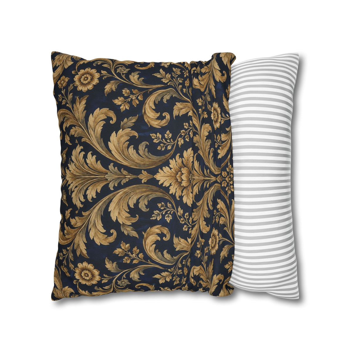 Midnight Gilt Navy & Gold Victorian Damask Pillow Cover — 18 × 18 in