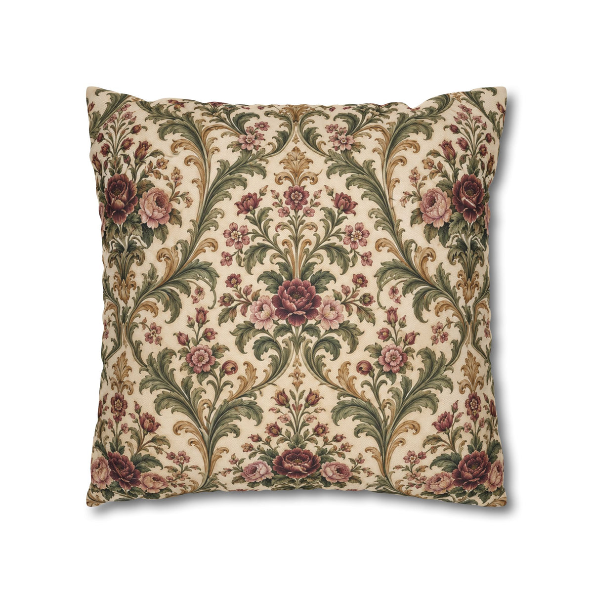 Victorian Rose Floral Damask Pillow Cover — 18 × 18 in