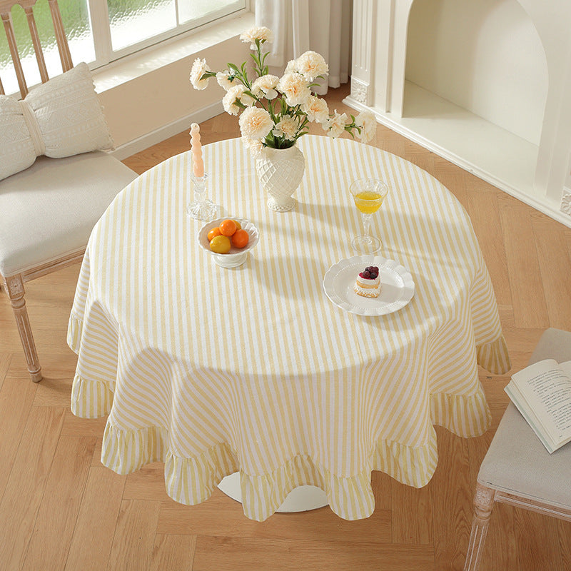 Yellow Stripe Ruffled Round Tablecloth
