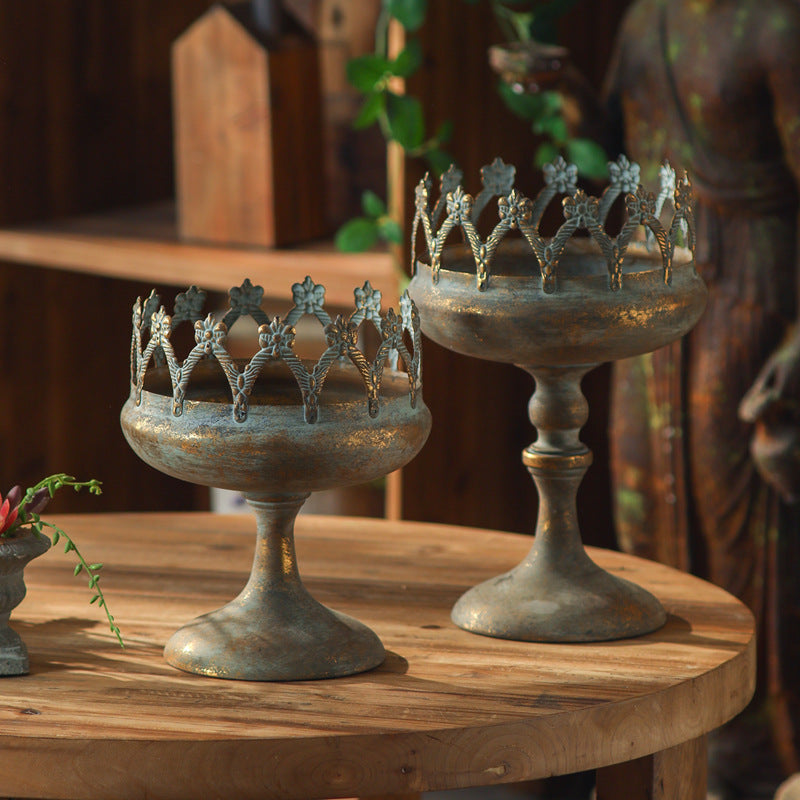 Vintage Crown Pedestal Iron Planter