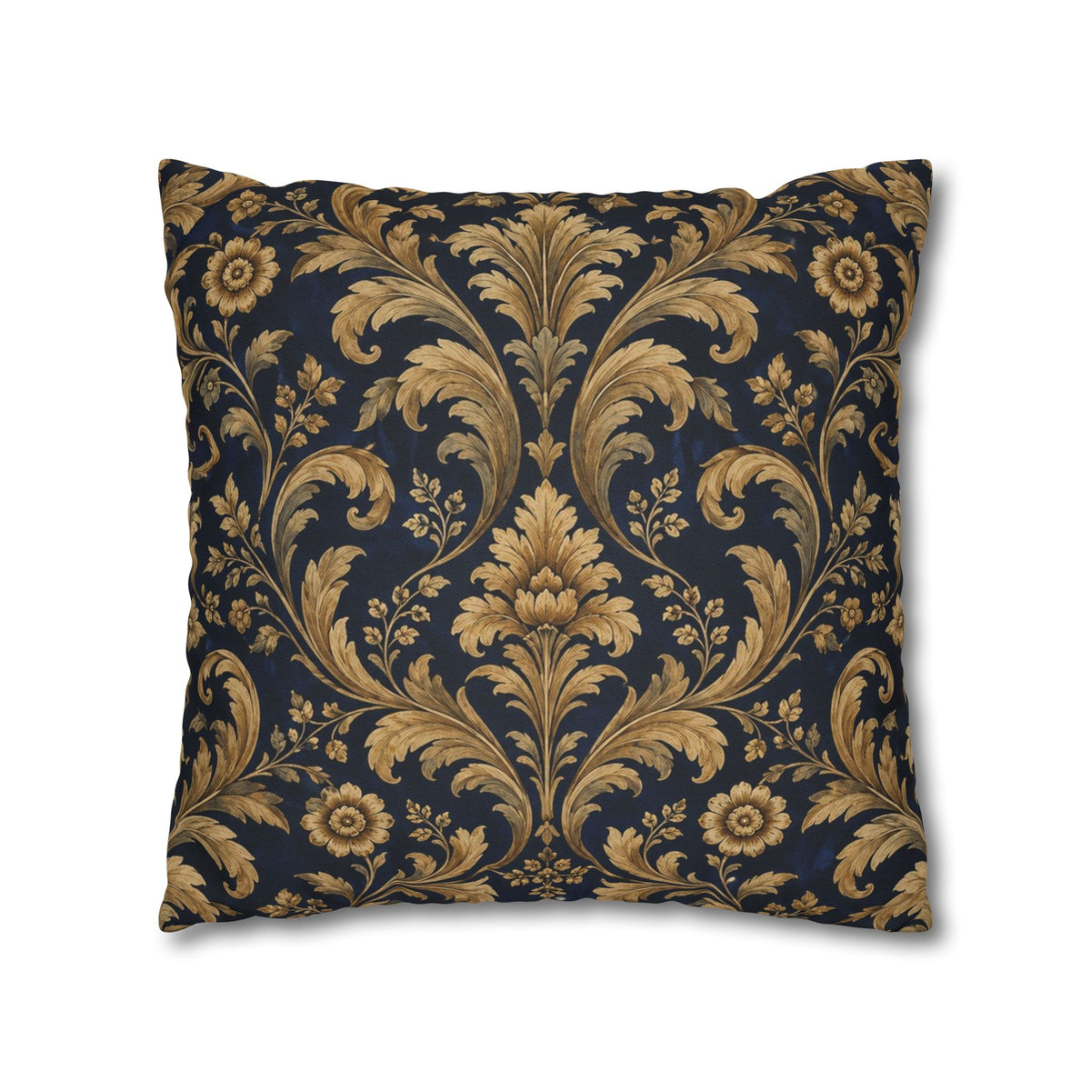 Midnight Gilt Navy & Gold Victorian Damask Pillow Cover — 18 × 18 in