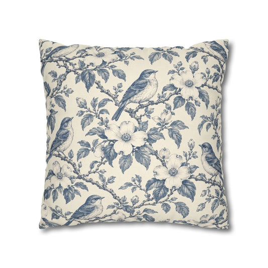 Bluebird Toile Pillow Cover