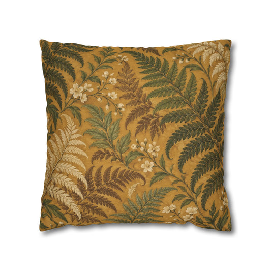 Golden Fern Victorian Botanical Pillow Cover — 18 × 18 in