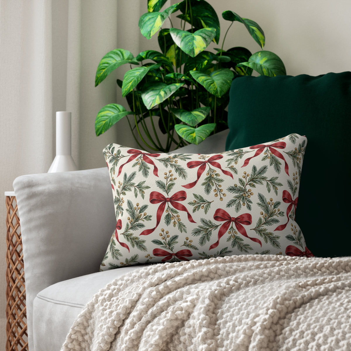 Cranberry Ribbon Pillow
