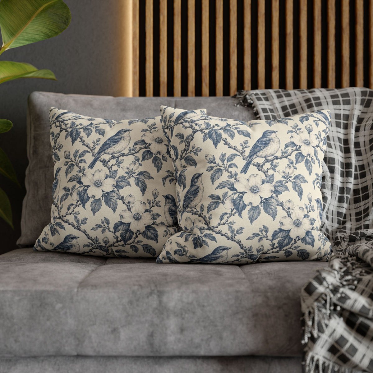 Bluebird Toile Pillow Cover
