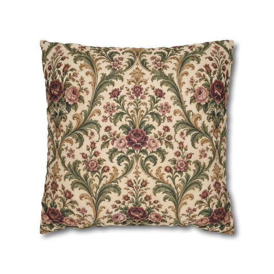 Victorian Rose Floral Damask Pillow Cover — 18 × 18 in