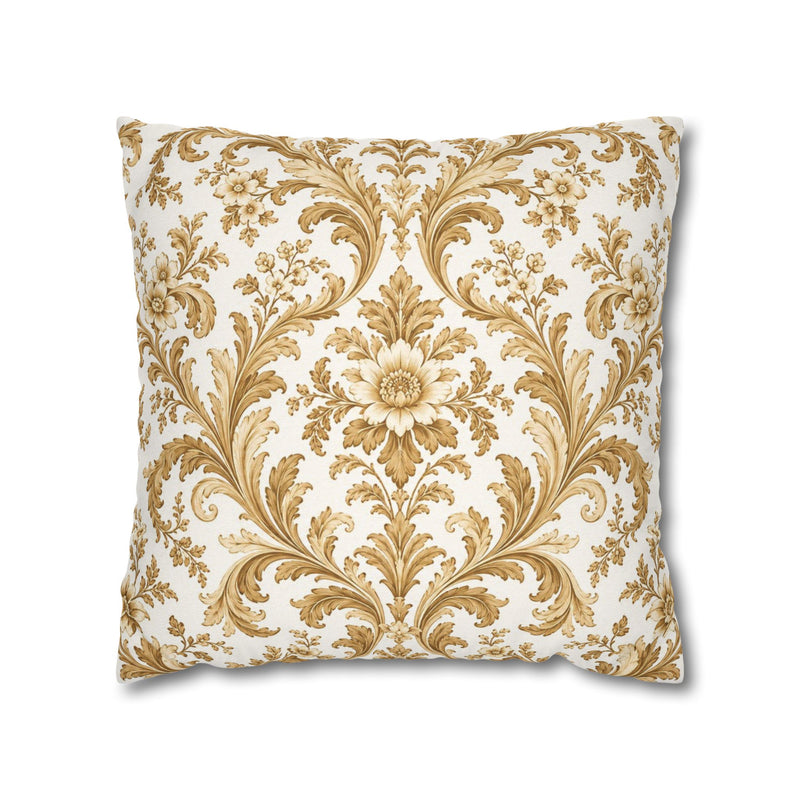 Gilded Ivory White & Gold Victorian Damask Pillow Cover — 18 × 18 in