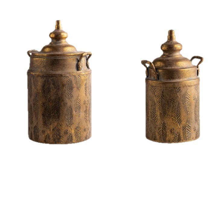 Vintage Leaf-Pattern Iron Decorative Jars