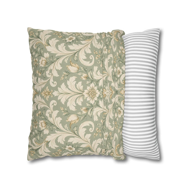 Pearl Sage Victorian Damask Pillow Cover — 18 × 18 in