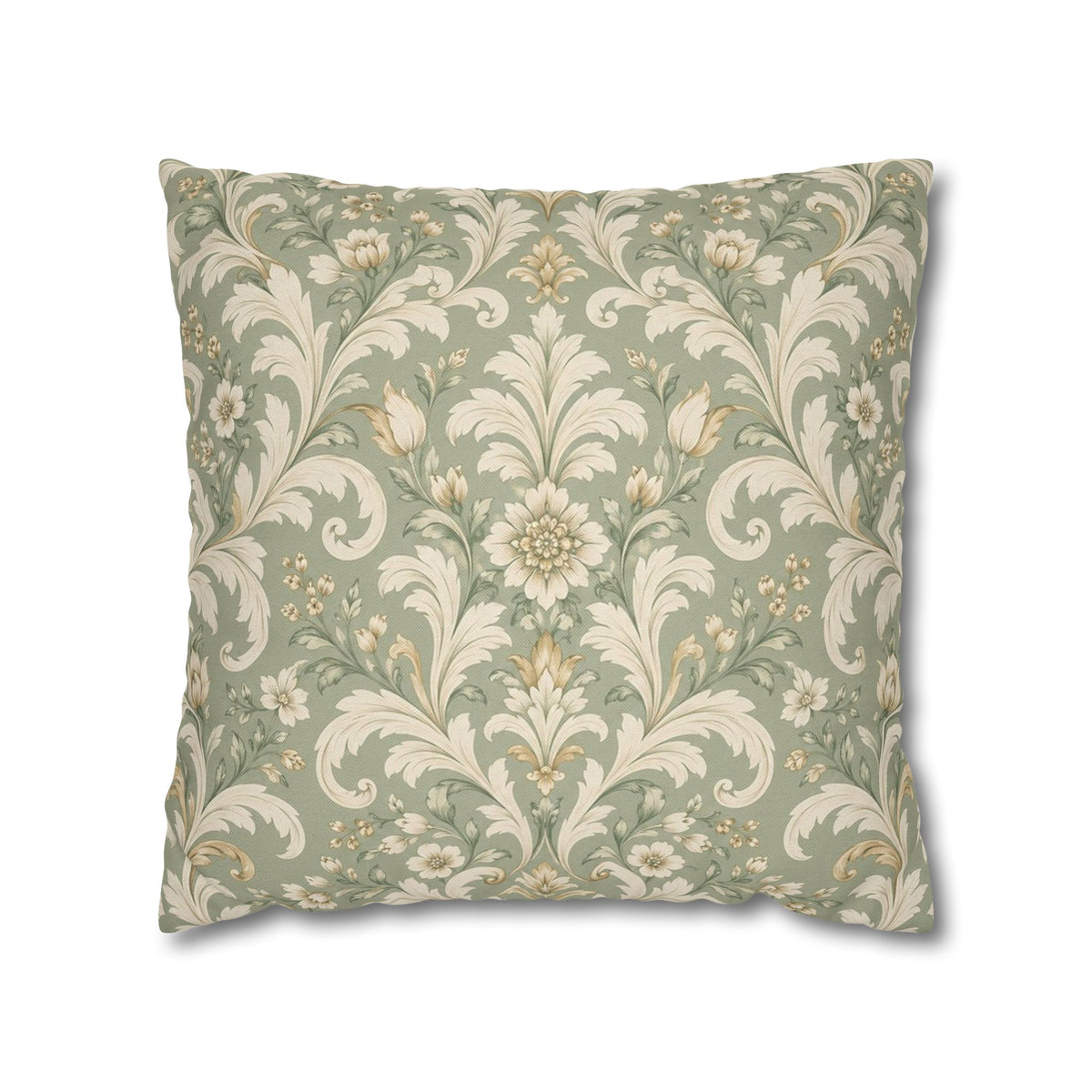 Pearl Sage Victorian Damask Pillow Cover — 18 × 18 in