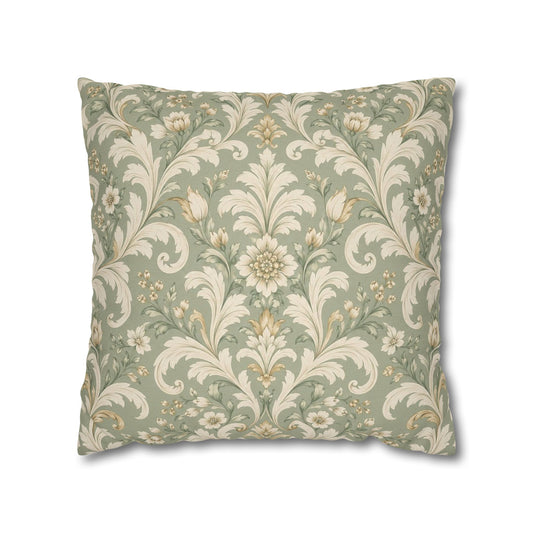 Pearl Sage Victorian Damask Pillow Cover — 18 × 18 in