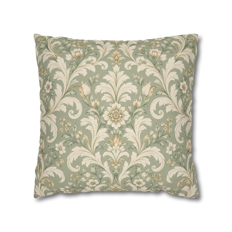 Pearl Sage Victorian Damask Pillow Cover — 18 × 18 in
