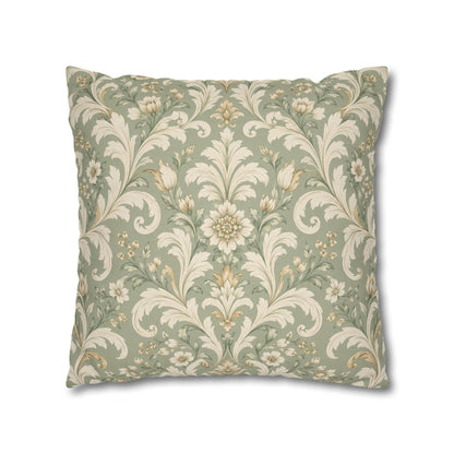 Pearl Sage Victorian Damask Pillow Cover — 18 × 18 in