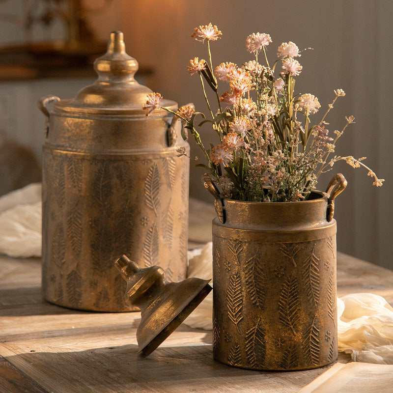 Vintage Leaf-Pattern Iron Decorative Jars