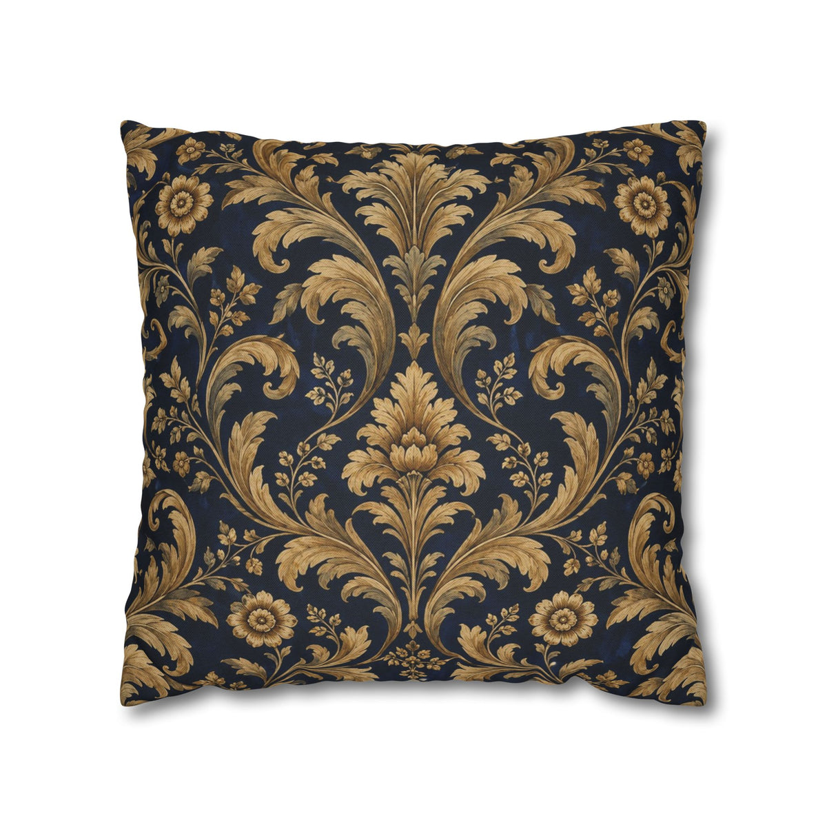 Midnight Gilt Navy & Gold Victorian Damask Pillow Cover — 18 × 18 in