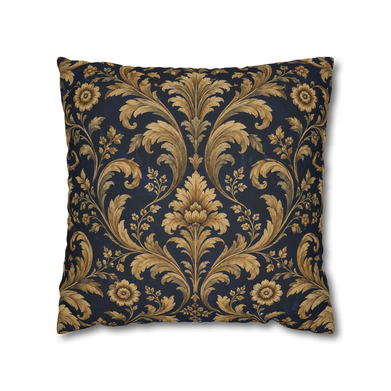 Midnight Gilt Navy & Gold Victorian Damask Pillow Cover — 18 × 18 in