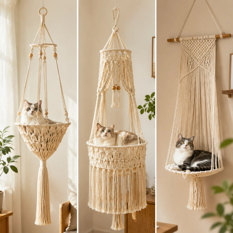 Woven Hanging Cat Hammock & Cushion Options
