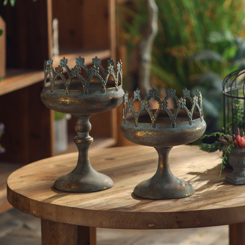 Vintage Crown Pedestal Iron Planter