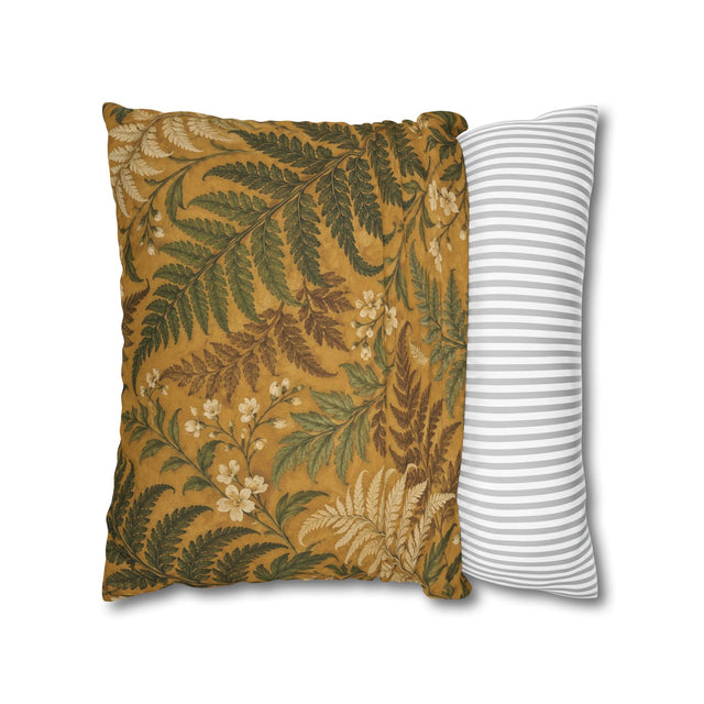 Golden Fern Victorian Botanical Pillow Cover — 18 × 18 in