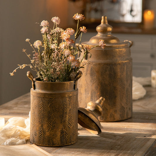Vintage Leaf-Pattern Iron Decorative Jars