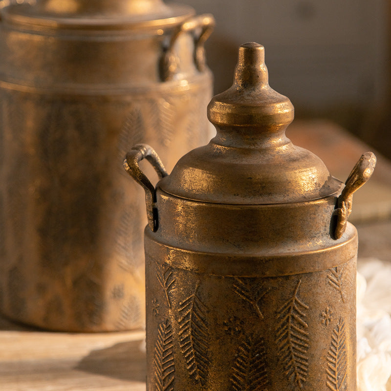 Vintage Leaf-Pattern Iron Decorative Jars
