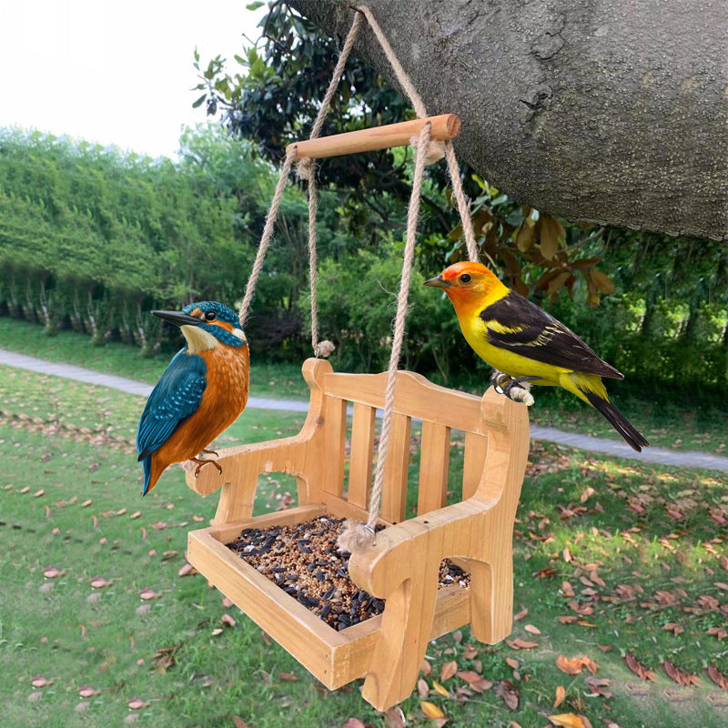 Wooden Bench Hanging Bird Feeder