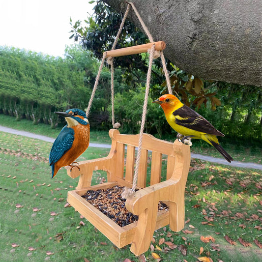 Wooden Bench Hanging Bird Feeder