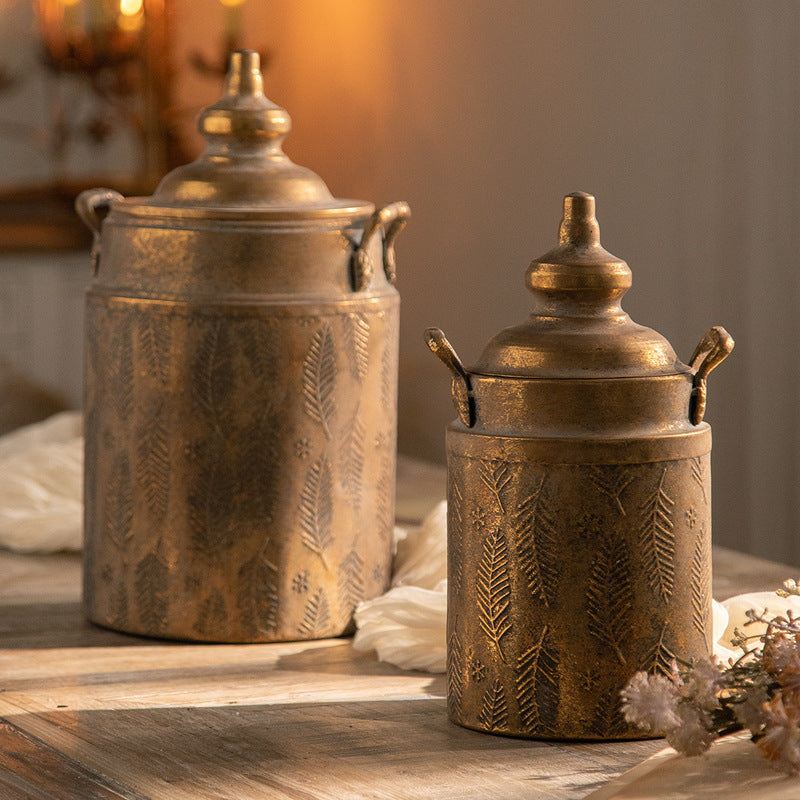 Vintage Leaf-Pattern Iron Decorative Jars