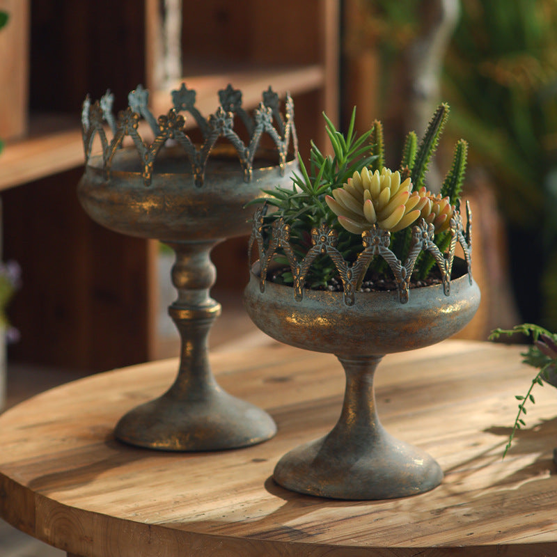 Vintage Crown Pedestal Iron Planter