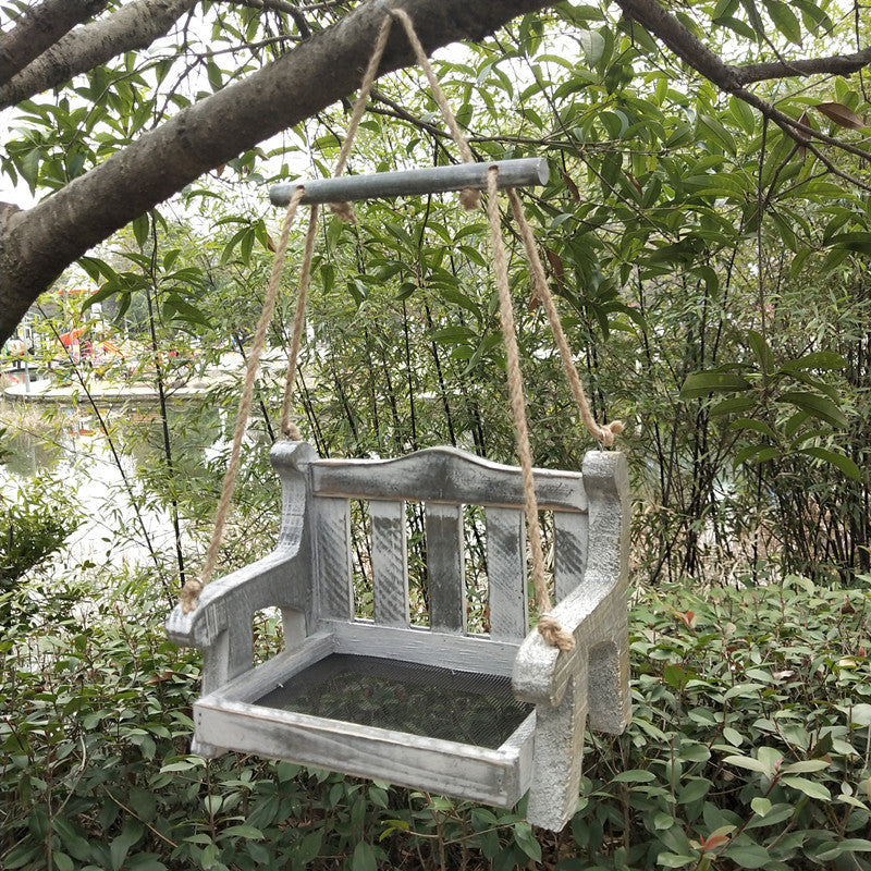 Wooden Bench Hanging Bird Feeder