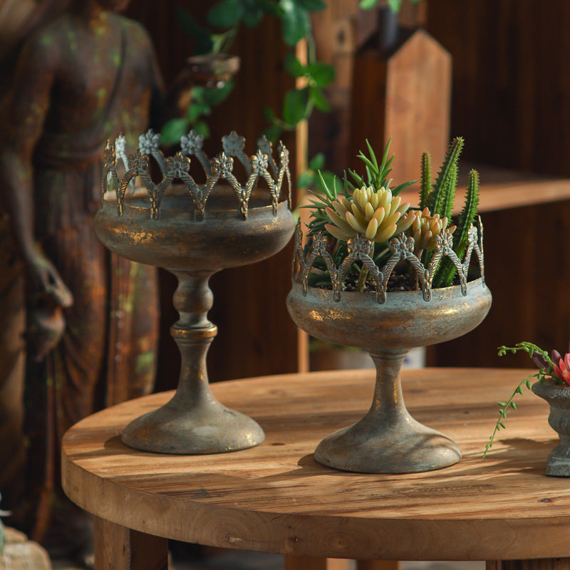 Vintage Crown Pedestal Iron Planter
