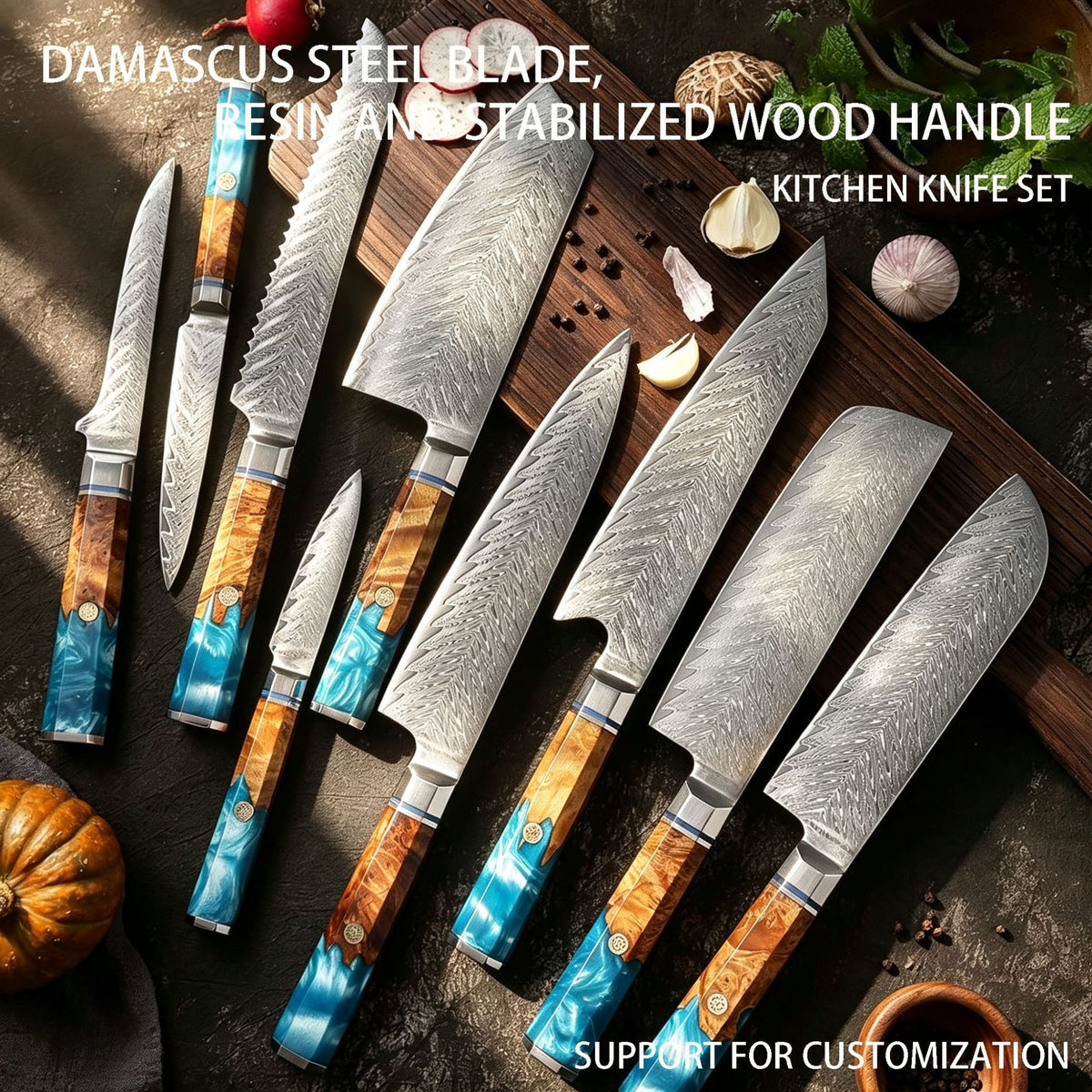 Japanese-Style Kitchen Knives with Wood Handles